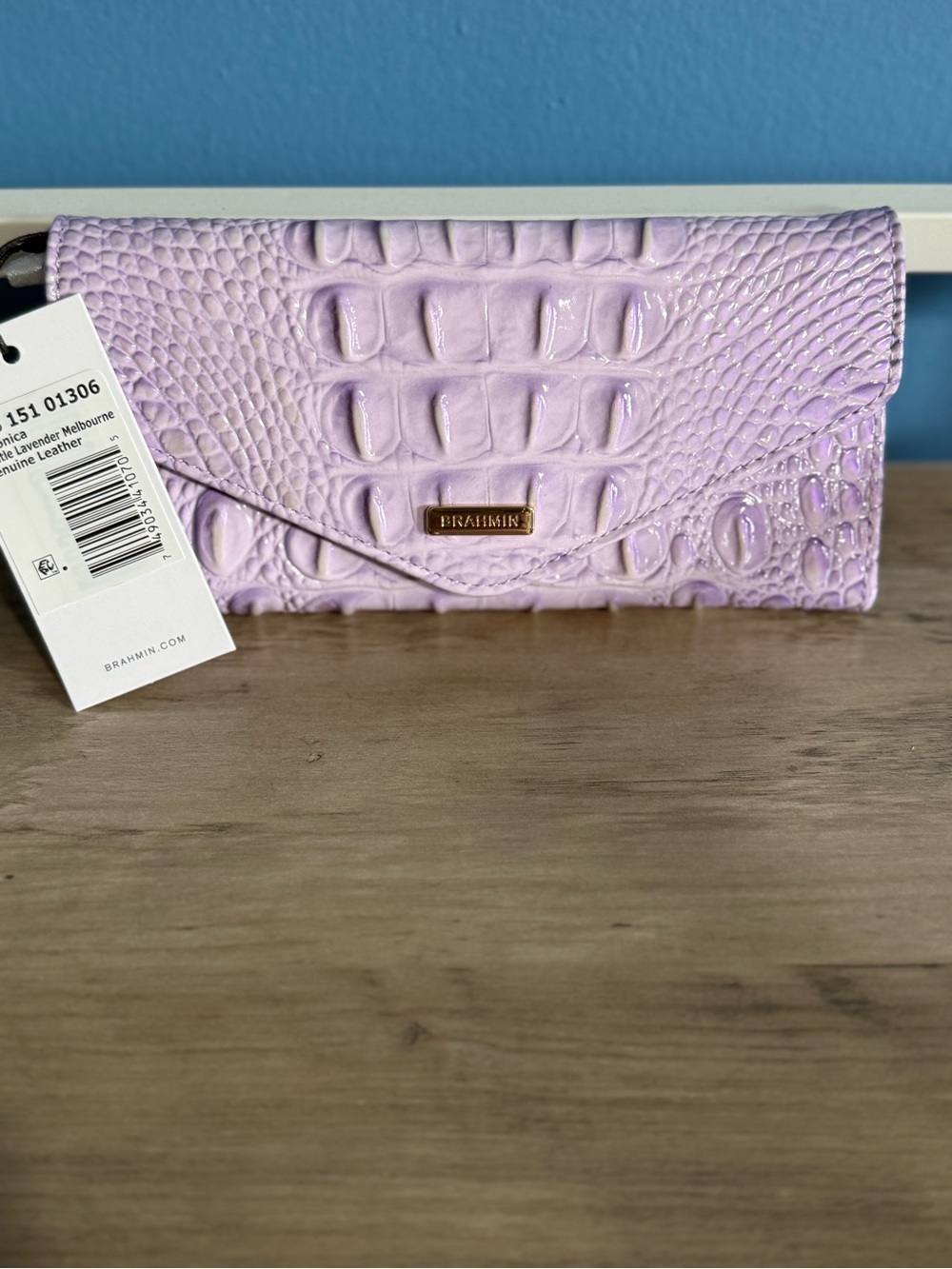 Brahmin Veronica Gentle Lavender Croc Embossed Leather Envelope Wallet